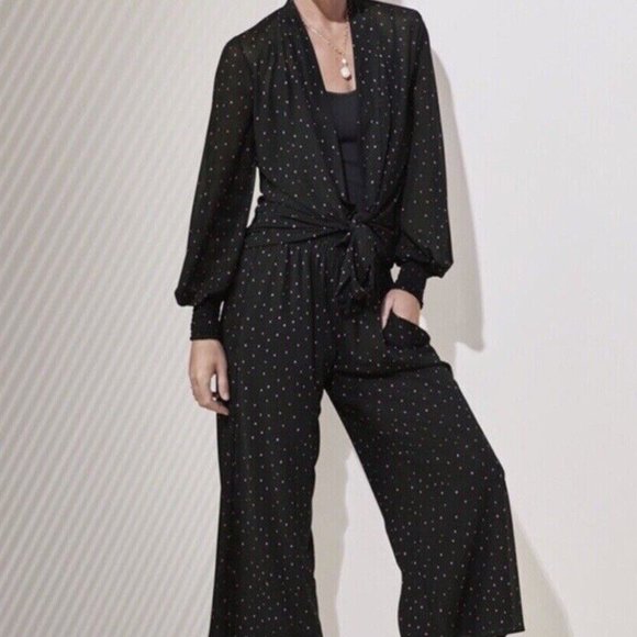 CAbi Top M Impetuous Topper Black/Pink Dots Mesh Tie Front #5978 - Picture 1 of 9